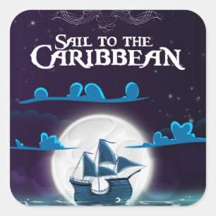 Adesivo Quadrado Cartaz de viagem de desenho animado de pirata do C