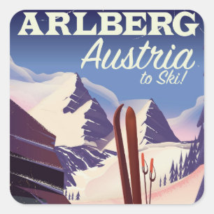 Adesivo Quadrado Cartaz de viagem de esqui Arlberg Áustria