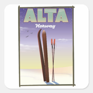 Adesivo Quadrado Cartaz de viagem de esqui da ALTA Noruega