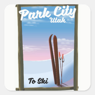 Adesivo Quadrado Cartaz de viagem de esqui da cidade de Park Utah