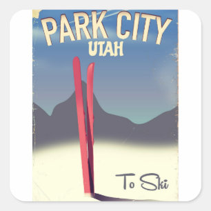 Adesivo Quadrado Cartaz de viagem de esqui de Park City em Utah