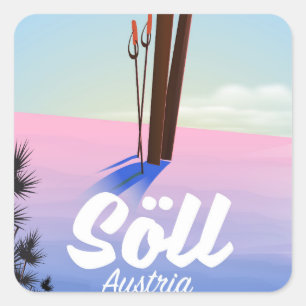 Adesivo Quadrado Cartaz de viagem de esqui Söll, Áustria