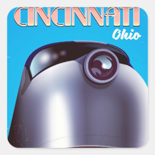 Adesivo Quadrado Cartaz de viagem de locomotiva de Cincinnati, Ohio