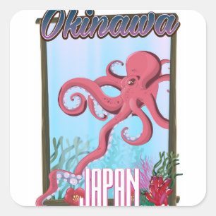Adesivo Quadrado Cartaz de viagem de lula do Japão Okinawa