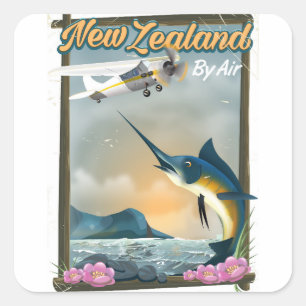 Adesivo Quadrado Cartaz de viagem de pesca na Nova Zelândia