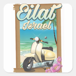 Adesivo Quadrado Cartaz de viagem de scooter da Praia de Eilat Isra