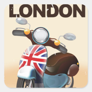Adesivo Quadrado Cartaz de viagem de scooter vintage Londres union 