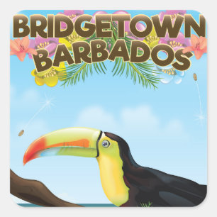 Adesivo Quadrado Cartaz de viagem do Bridgetown Barbados Toucan