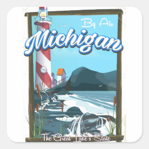 Adesivo Quadrado Cartaz de viagem do farol de Michigan!