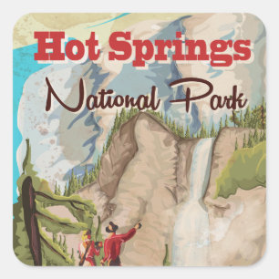 Adesivo Quadrado Cartaz de viagem do Parque Nacional Hot Springs
