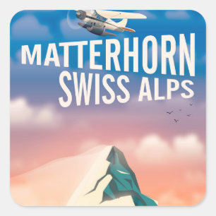 Adesivo Quadrado cartaz de viagem dos Alpes Suíços Matterhorn