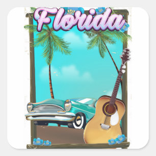 Adesivo Quadrado cartaz de viagem estilo retrô da Flórida