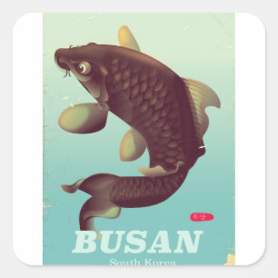 Adesivo Quadrado cartaz de viagem estilo vintage Busan Coreia do Su