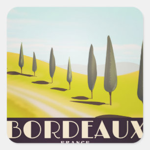 Adesivo Quadrado Cartaz de viagem estilo vintage francês de Bordéus