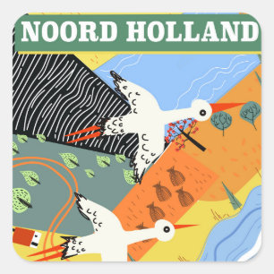Adesivo Quadrado Cartaz de viagem estilo vintage Noord Holland