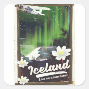 Adesivo Quadrado cartaz de viagem estilo vintage paisagem da Islând