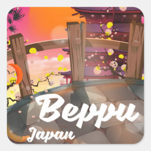 Adesivo Quadrado Cartaz de viagem japonês Beppu