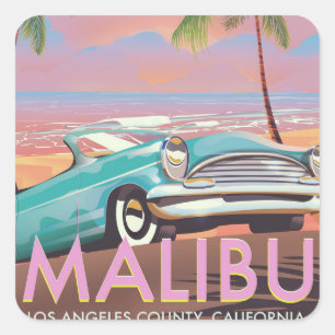 Adesivo Quadrado Cartaz de viagem Malibu, Los Angeles, Califórnia