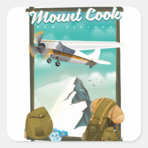 Adesivo Quadrado Cartaz de viagem Mount Cook Nova Zelândia