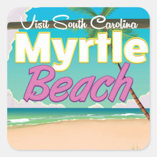 Adesivo Quadrado Cartaz de viagem Myrtle Beach Carolina do Sul