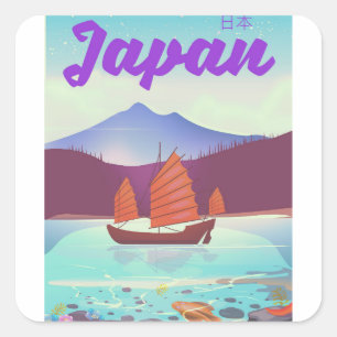 Adesivo Quadrado cartaz de viagem paisagem japão