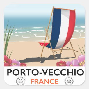Adesivo Quadrado cartaz de viagem para a praia de Porto-Vecchio, Fr