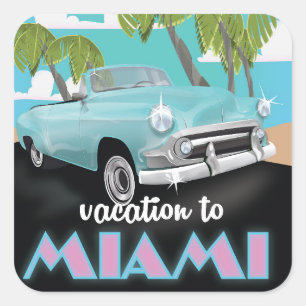 Adesivo Quadrado Cartaz de viagem para férias em Miami
