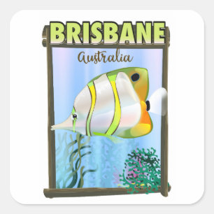 Adesivo Quadrado Cartaz de viagem tropical de Brisbane Austrália