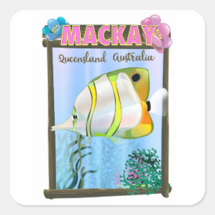 Adesivo Quadrado Cartaz de viagem tropical Mackay Austrália