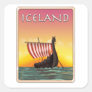 Adesivo Quadrado cartaz de viagem Viking Islândia
