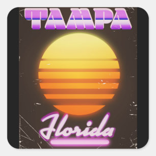 Adesivo Quadrado Cartaz de viagem vintage anos 80 Tampa Flórida