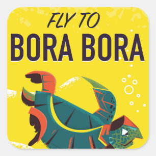 Adesivo Quadrado Cartaz de viagem vintage Bora Bora