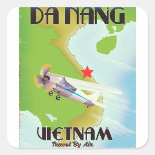Adesivo Quadrado Cartaz de viagem vintage de Da Nang, Vietnã