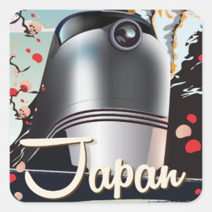 Adesivo Quadrado Cartaz de viagem vintage de trem Japão.