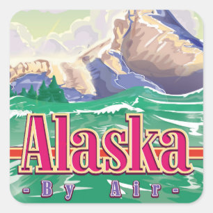 Adesivo Quadrado Cartaz de viagem vintage do Alasca EUA.