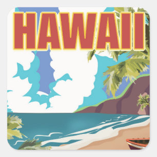 Adesivo Quadrado Cartaz de viagem vintage do Havaí