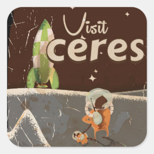Adesivo Quadrado Cartaz de viagem vintage do planeta anão Ceres
