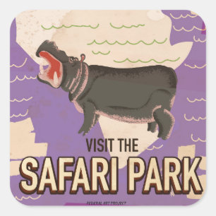 Adesivo Quadrado Cartaz de viagem vintage do Safari Park.