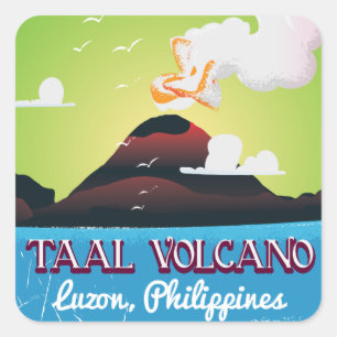 Adesivo Quadrado Cartaz de viagem vintage do vulcão Taal Filipinas