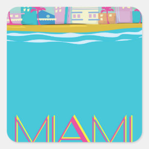 Adesivo Quadrado Cartaz de viagem vintage Miami anos 80