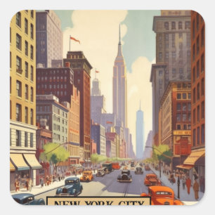 Adesivo Quadrado Cartaz de Viagem Vintage Nova York