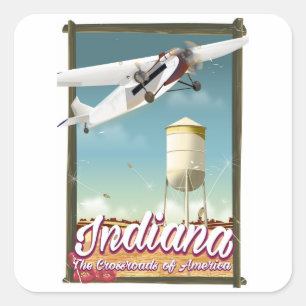 Adesivo Quadrado Cartaz de voo vintage do estado de Indiana