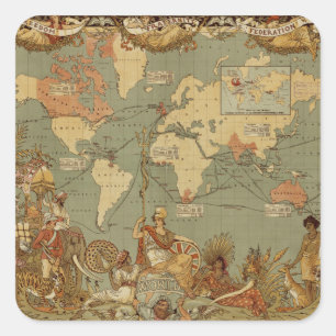 Adesivo Quadrado Cartaz do Mapa Mundial do Império Britânico de 188