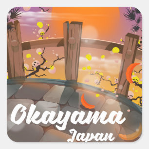 Adesivo Quadrado Cartaz japonês das flores de Okayama.