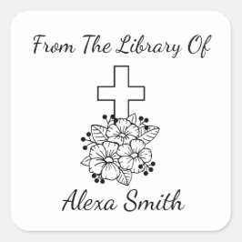 Adesivo Quadrado Cartaz Personalizado da Cruz Elegante e Flores