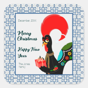 Adesivo Quadrado Cartaz português de Natal e quadro de azulejos azu
