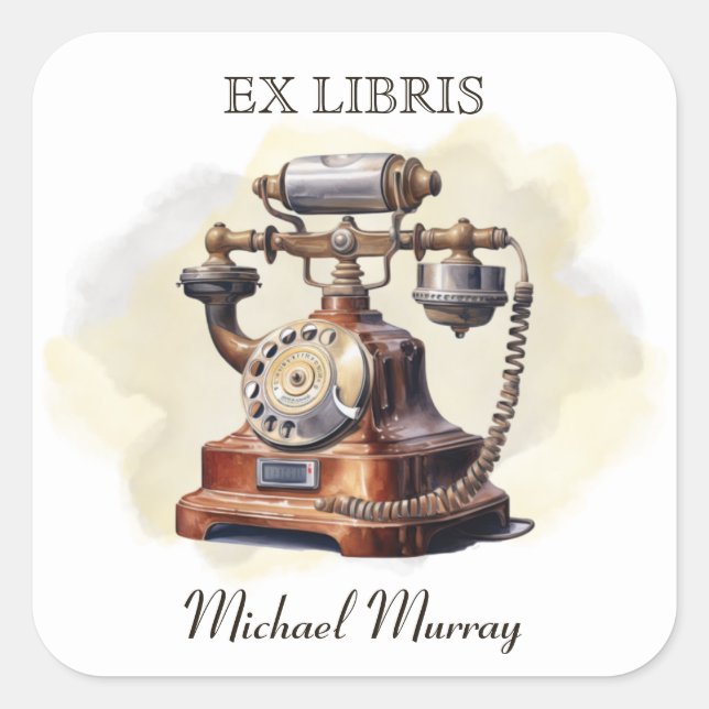 Adesivo Quadrado Cartaz telefônico de cobre antigo (Frente)
