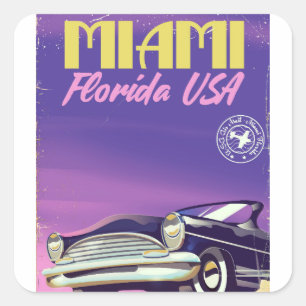 Adesivo Quadrado Cartaz vintage de Miami Flórida EUA