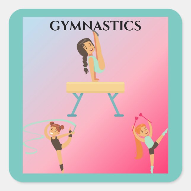 Adesivo Quadrado Cartazes de ginástica para garotas. (Frente)
