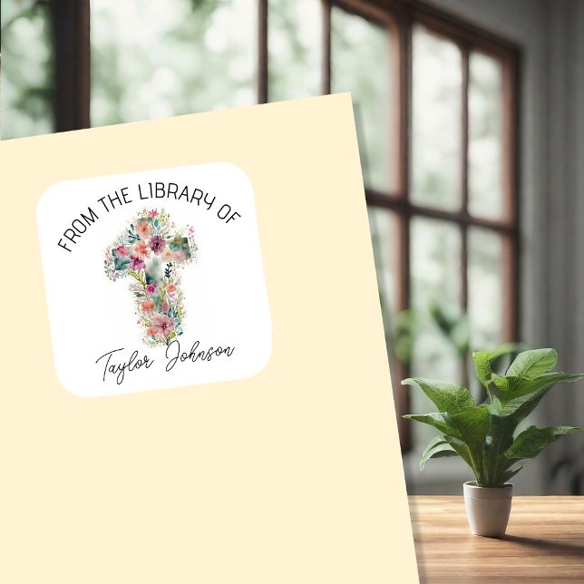 Adesivo Quadrado Cartazes de livros, livraria floral (Criador carregado)